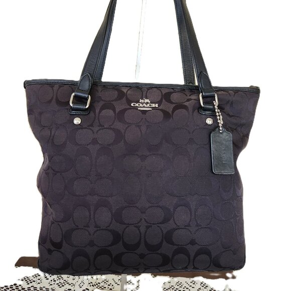 Coach Signature Zip Top Black Satchel Tote Bag Purse - Picture 1 of 10